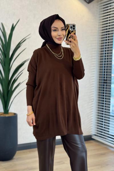 3399 Yarasa Triko Tunik Kahve