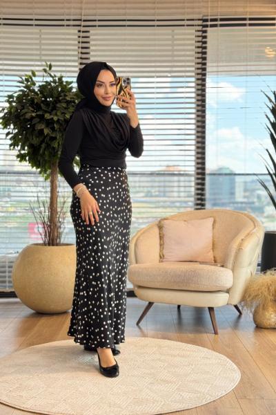 3411 Puantiye Saten Etek Siyah