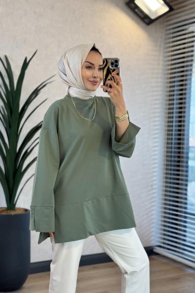 3453 Dikiş Ve Yırtmaç Detaylı Sweatshirt Çağla