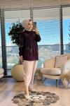 34608 Ön Kolu Boncuk Çiçek İşlemeli Gömlek Bordo