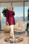 3503 Ön Kabartma Desenli Triko Tunik Bordo