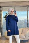 3503 Ön Kabartma Desenli Triko Tunik Lacivert