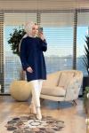3503 Ön Kabartma Desenli Triko Tunik Lacivert
