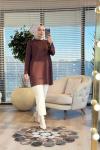 3503 Ön Kabartma Desenli Triko Tunik Kahve