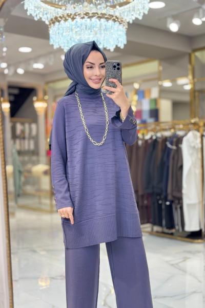 3503 Ön Kabartma Desenli Triko Tunik Antrasiit