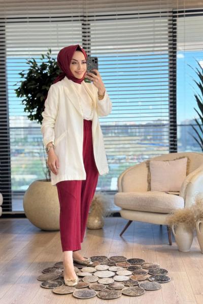 35566 Tencel Şal Yaka Ceket Ekru