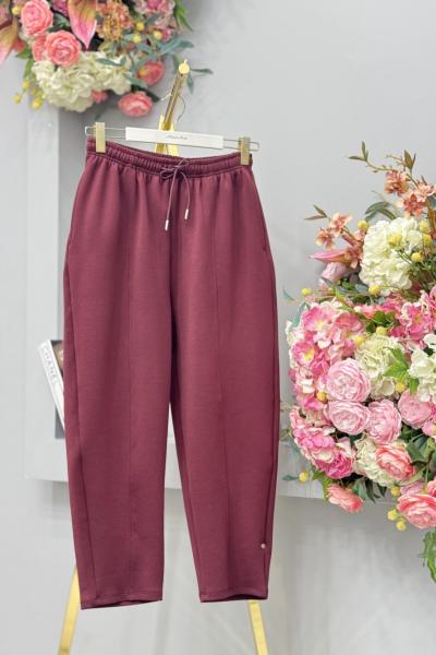 35800 Kesik Detaylı Konik Pantolon Bordo