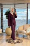 35881 Kruvaze Düğmeli Triko Pantolonlu Takım Bordo