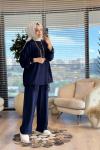 36068 Pile Detaylı Pantolonlu Takım Lacivert
