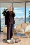 36068 Pile Detaylı Pantolonlu Takım Kahve