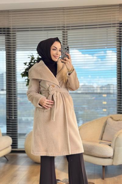 36234 Geniş Yakalı Düğmeli Kaban Toprak