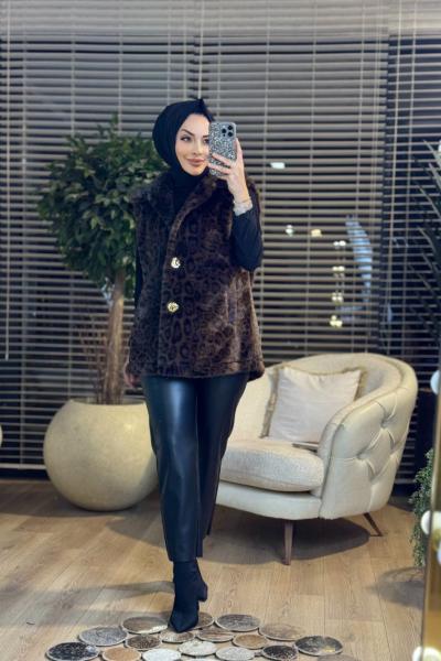 36245 Leopar Geniş Yaka Yelek Leopar