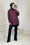 36770 Saten Oversize Gömlek Bordo
