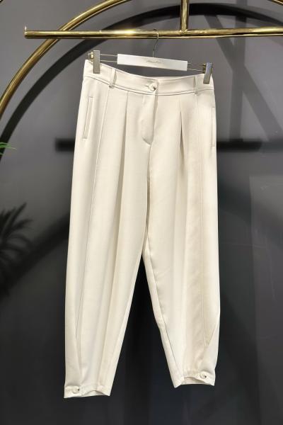 3687 Paçası Düğmeli Pantolon Bej