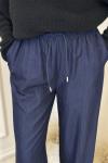 37179 Denim Görünümlü Konik Pantolon Lacivert