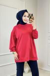 38045 Taş Ve Nakış Detaylı Sweat Shirt Kırmızı