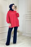 38045 Taş Ve Nakış Detaylı Sweat Shirt Kırmızı
