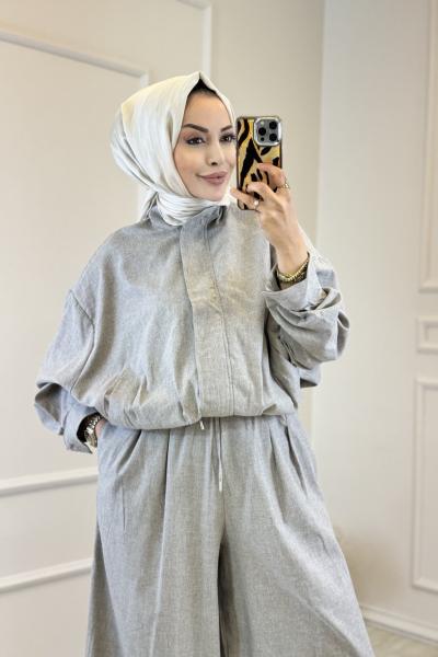 38223 Paçası Lastikli Şalvar Ceket Takım Bej