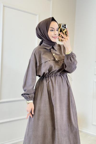 38265 Aller Detaylı Elbise Kahve