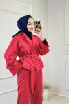 38345 Reglan Kol Kısa Trenç Kırmızı