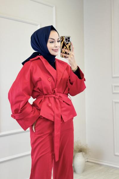 38345 Reglan Kol Kısa Trenç Kırmızı