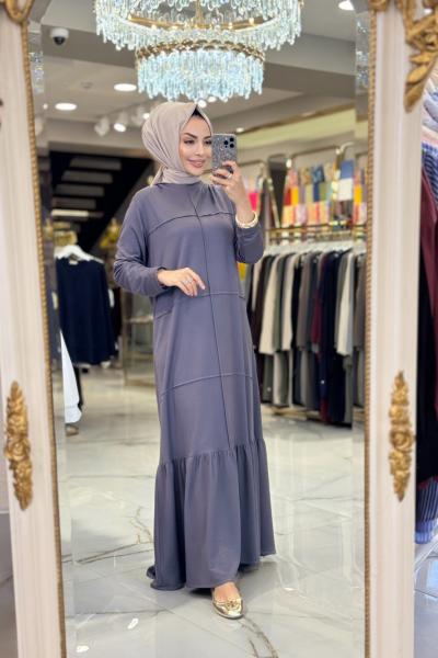 3947 Nervürlü Kristal elbise Antrasit