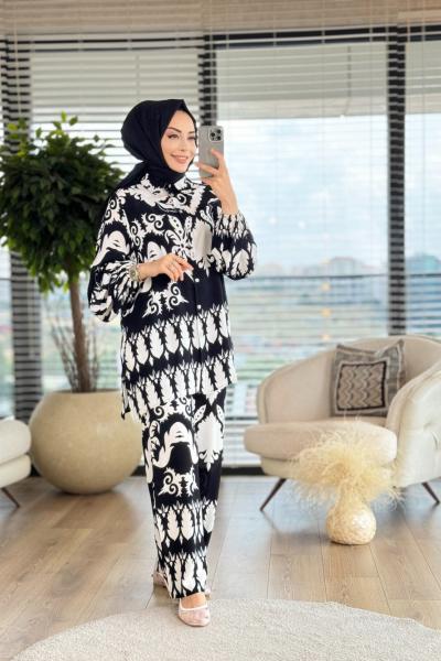 4033 Desenli Takım Siyah