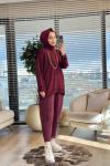 40408 Kolu Katlamalı Sıfır Yaka Tunik Bordo