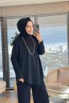 40972 Kolları Lastik Örgü Triko Tunik Siyah