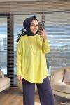 40972 Kolları Lastik Örgü Triko Tunik Sarı