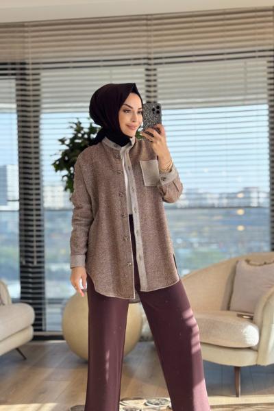 4136 Milla Çizgili Gömlek Kahve