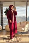 4142 Saçak Uzun Hırka Bordo