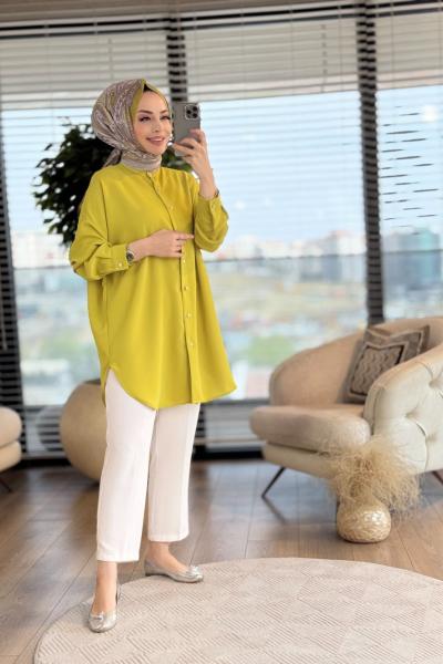 4148 Life Kendinden Jakarlı Gömlek Yağ Yeşili