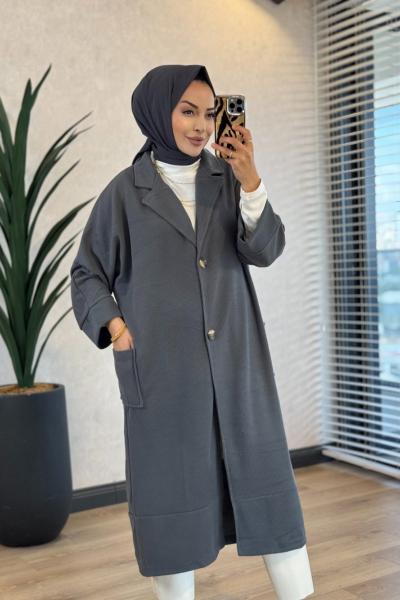 4198 Çift Düğmeli Cepli Kap Antrasit