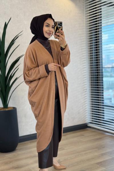 4199 Fitilli Oval Yarasa Hırka Latte