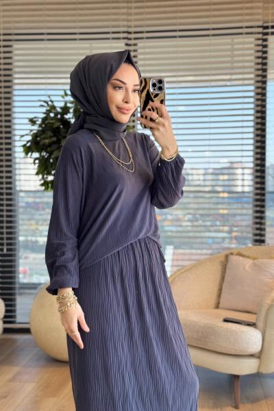 4209 Manolya Kraşlı Etekli Takım Antrasit