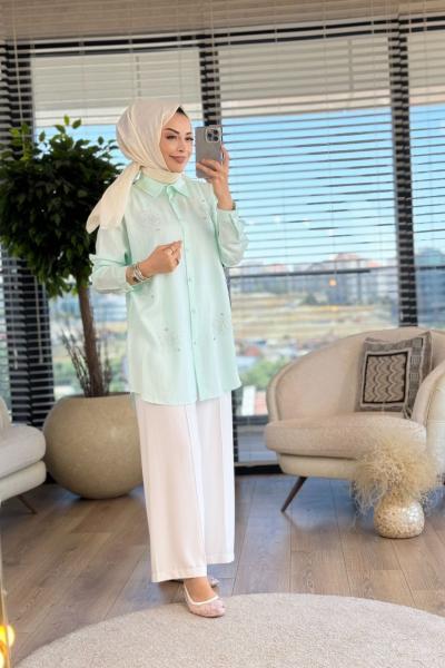 4275 Tencel Ön Taş Baskılı Tunik Mint