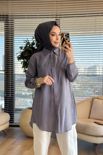 4373 Tek Cepli Gömlek Gri