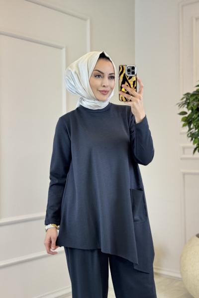 4407 Asimetrik Tek Cepli Osyho Takım Antrasit