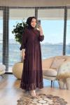 4423 Pat Kenarı Güpür Dantelli Elbise Kahve
