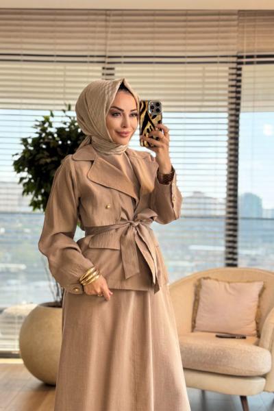 4463 Elbise Üstü Ceketli İkili Takım Bej