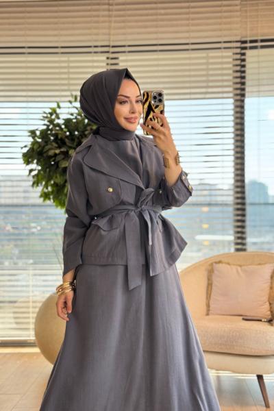 4463 Elbise Üstü Ceketli İkili Takım Gri