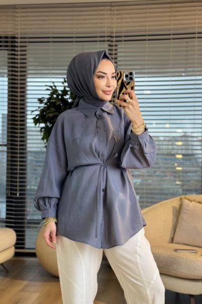 4464 Robası Dikişli Klasik Gömlek Gri