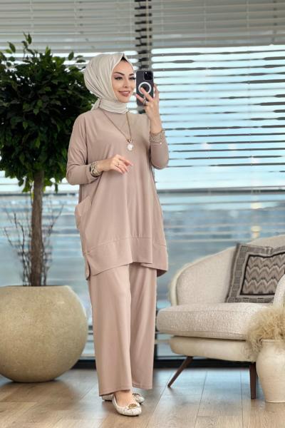5015 Yanları Cepli Sandy Takım Bej