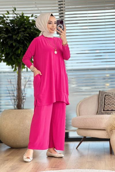 5015 Yanları Cepli Sandy Takım Fuşya