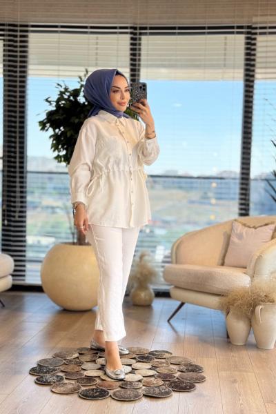 5136 Beli Parça Ve Bagcıklı Takım Ekru