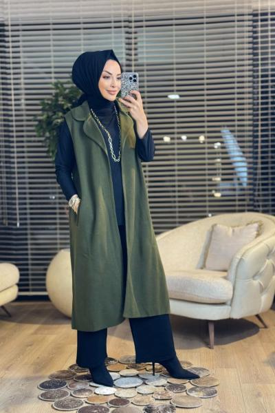 5266 Yakalı Triko Yelek Haki