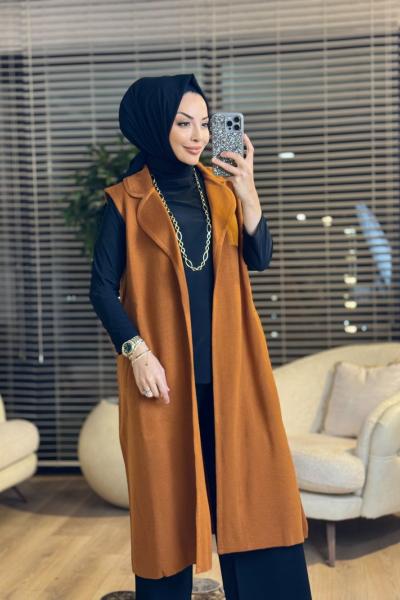 5266 Yakalı Triko Yelek Kiremit