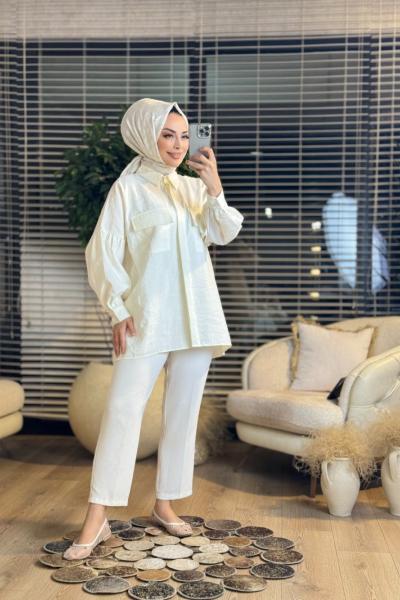 5779 Cep Kapaklı Gömlek Ekru