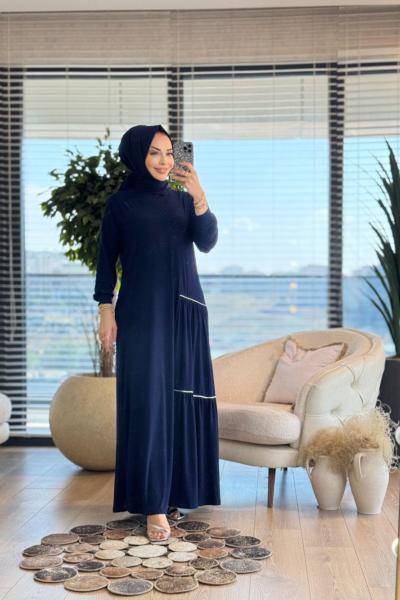6110 Elisa Garni Detaylı Elbise Lacivert